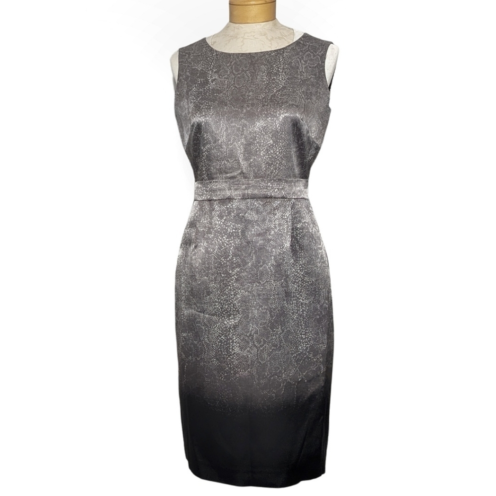 Tahari Sleeveless Snakeskin Sheath Ombre Dress High Neck Size Gray Silver Black